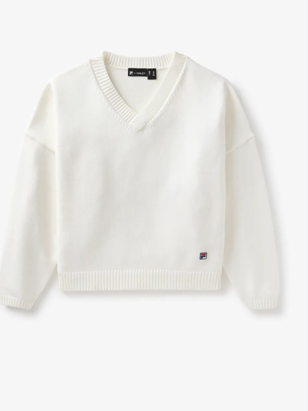 FILA x Hailey Women's Cream V-Neck Pullover Sweater with Logo excellent condtion